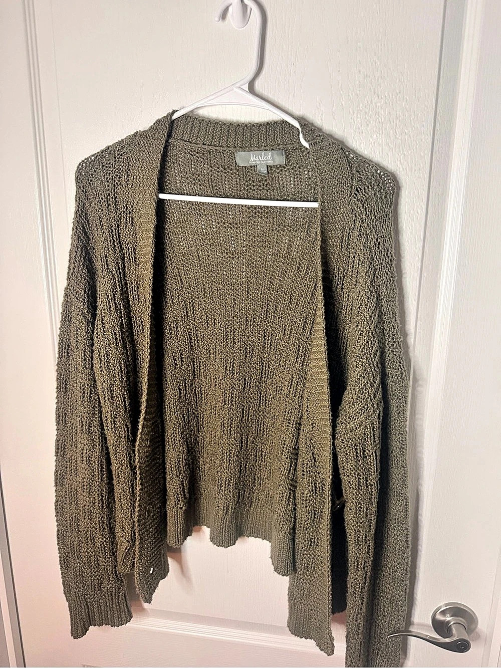 Marled Open Front Cardigan in Green Size Medium